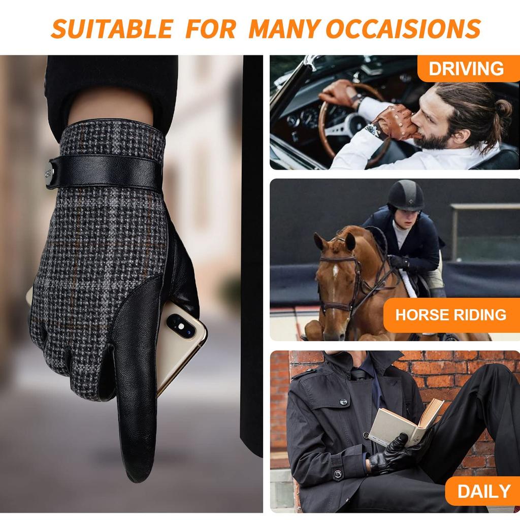 GSG Leather Cold Weather Smartphone Driving Gloves with Cashmere Popular Winter Gloves for and Luxury Product 1086 Men's Gloves, Protection,