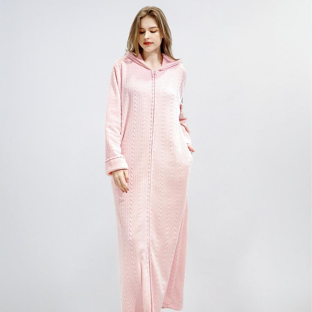 Unisex Extra Long Velvet Bathrobe - Plus Size, Thick, Warm Coral Fleece for Autumn & Winter, Maternity-Friendly Homewear