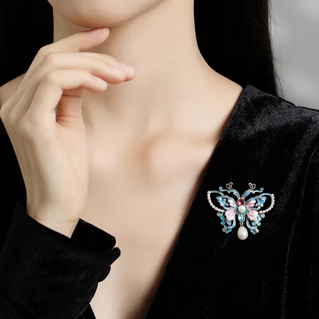 Enamel Butterfly Brooch Pin Elegant Women Vintage Style Decorative Accessory for Dress Coat Cheongsam Jacket Outwear