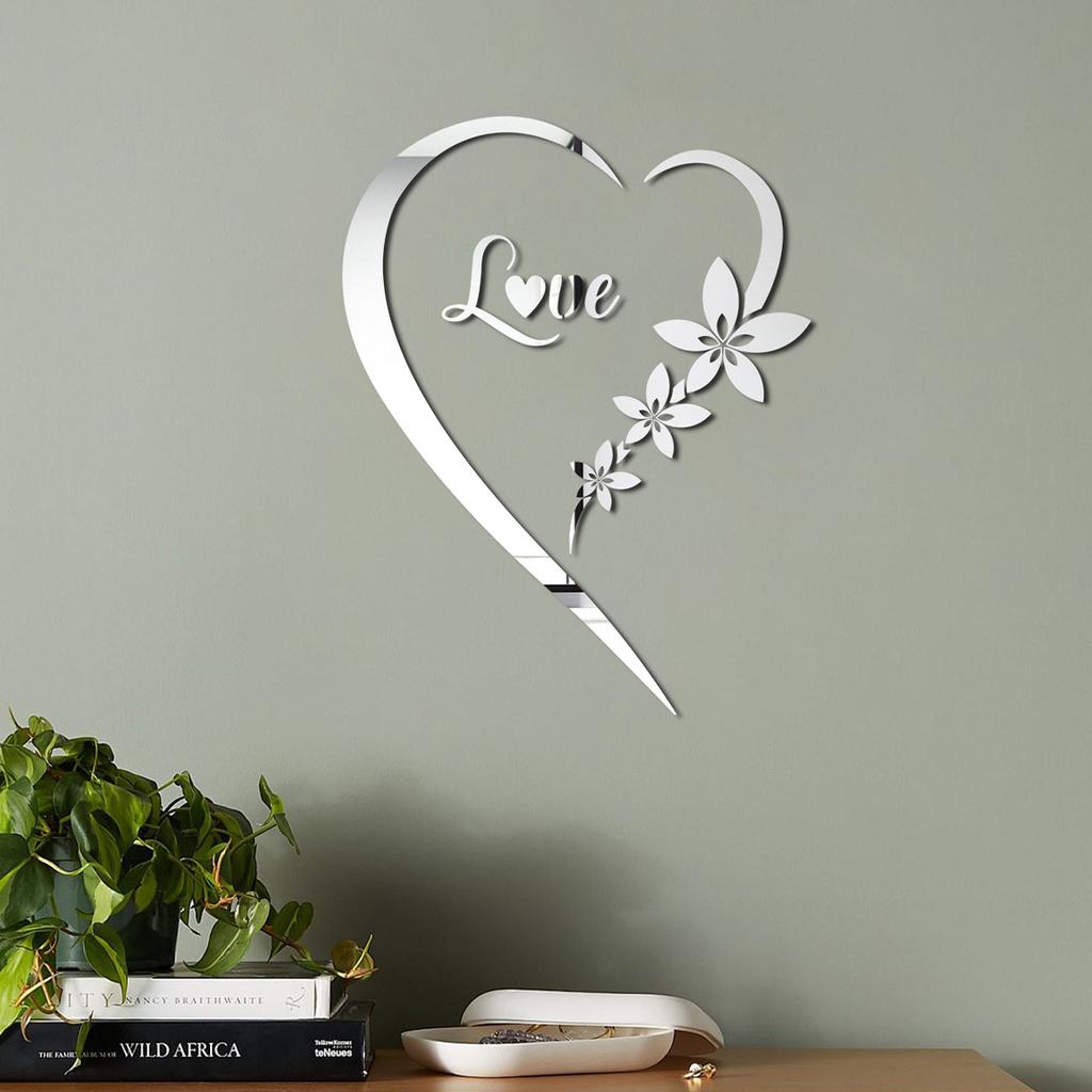 LOVE Heart Mirror Wall Stickers Self Adhesive DIY Acrylic Mirror Stickers for TV Background Bedroom Wall Art Home Decoration