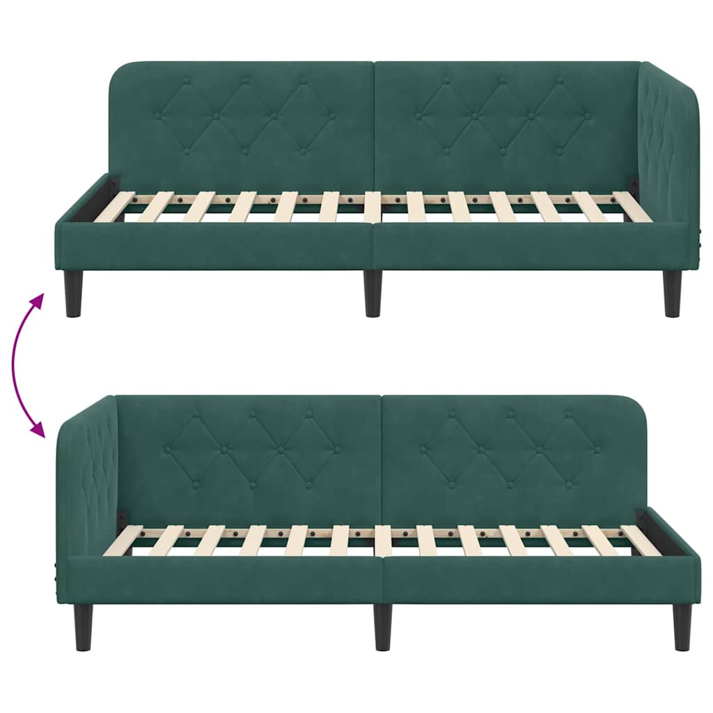 Corner Bed Frame Dark Green 90 X 190 Cm Velvet