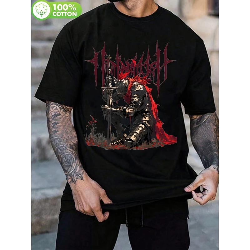 European Size Graphic Tee Male Fashion Relax Fit Cool Pattern GraphicMen's Vintage Gothic T-Shirt- Ultra-Soft Black