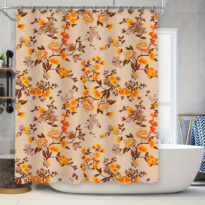 

Vintage Floral Shower Curtain 3D Printed Waterproof Fabric Home Decor Bathroom Accessory For Kitchen Sink Area Decoration (Beige W60H190(CM)-1 Pcs