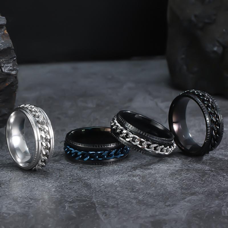 New In Metal Spinner Fidget Cool Rings for Men Stainless Steel Rotatable Chain Anxiety Relife Spinning Ring Anillo Antiestres