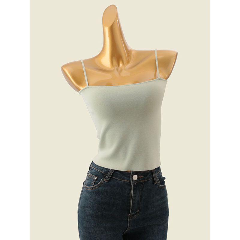 Normcore off-Shoulder Collar Spaghetti Strap Short Camisole Summer Inner Wear Can Be Outwear Knitting Slim Fit Bottoming Top