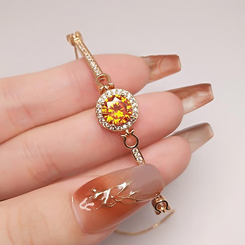 Inlaid Fanta Ruby Bracelet Women'S Trend Round Color Treasure Champagne Gold Plated Adjustment Bracelet