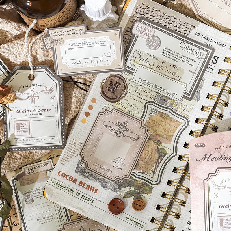 20 Sheets Vintage Label Handbook Memo Pad Junk Journal Deco Material Paper Scrapbooking Collage Diary Plant Aesthetic Decorative