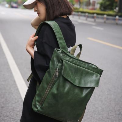 Vrouwen Grote Pu Leren Rugzakken 2024 Winter Koreaanse Mode Effen Kleur Vintage Rugzak Dame Reizen Retro Groene Rugzakken