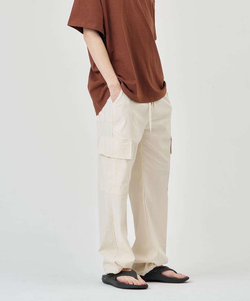 THE-ABON Cool Wide Stretch String Cargo Pants White