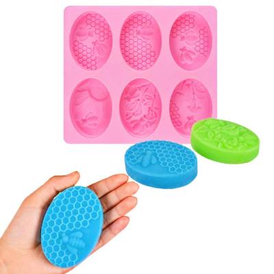 3D 6 Cavities Bee Oval Κυψελοειδή φόρμα σαπουνιού σιλικόνης DIY Εργαλείο φόρμας για κέικ φοντάν μελιού Χειροποίητο καλούπι για κερί Φόρμα ψησίματος