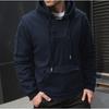 Men S Button Design Hooded Pullover Sweatshirt Solid Color Slim Fit Big Pocket