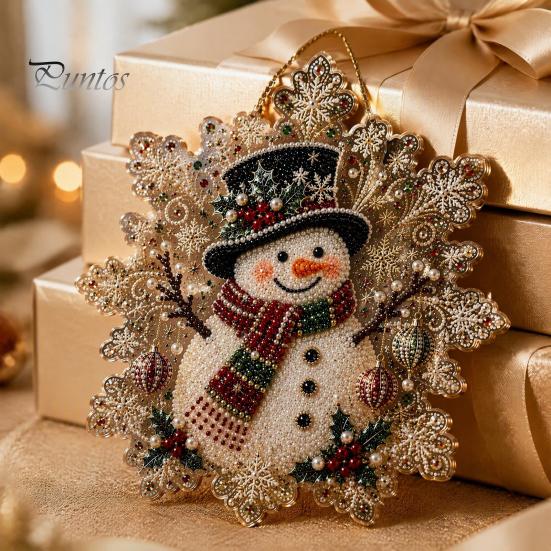 Festive Home Decor Accents Christmas Faux Pearl Art Hanging Ornament Kit, DIY Beads Painting Craft Kits for Adults Suncatcher, Snowflake Shape Acrylic