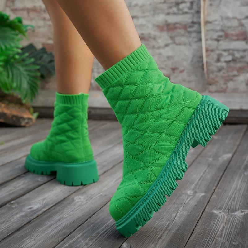 Stivaletti Sock con Tacco a Blocco Autunno Nuovi Punta Tonda Piattaforma Manica Suola Morbida Antiscivolo Resistenti all'Usura Stivaletti