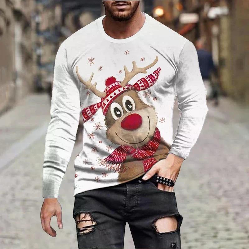 Funny Reindeer 3D Printed T-shirt Men's Christmas Hip-hop Street Wear Long Sleeved T-shirt Harajuku Top Children's T-shirt