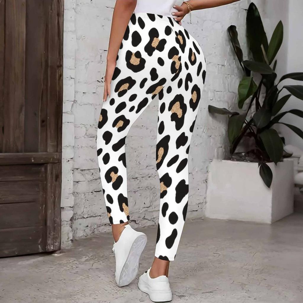 Women Plus Size High Waist Full Length Leopard Rose Floral Printed Yoga Leggings
