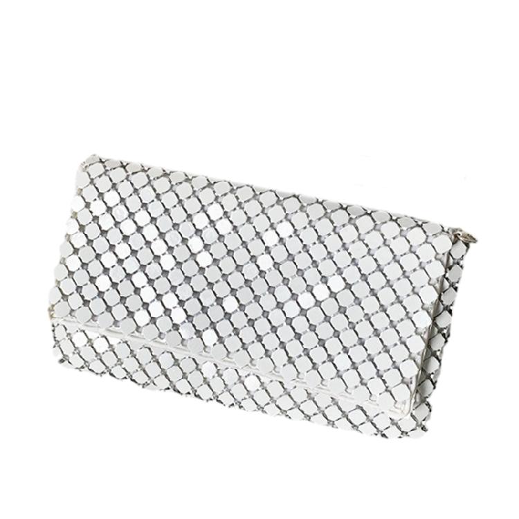 Fashionable Metal Mesh Wrap Handbag Shoulder Bag for Weddings and Parties 1 серебряный