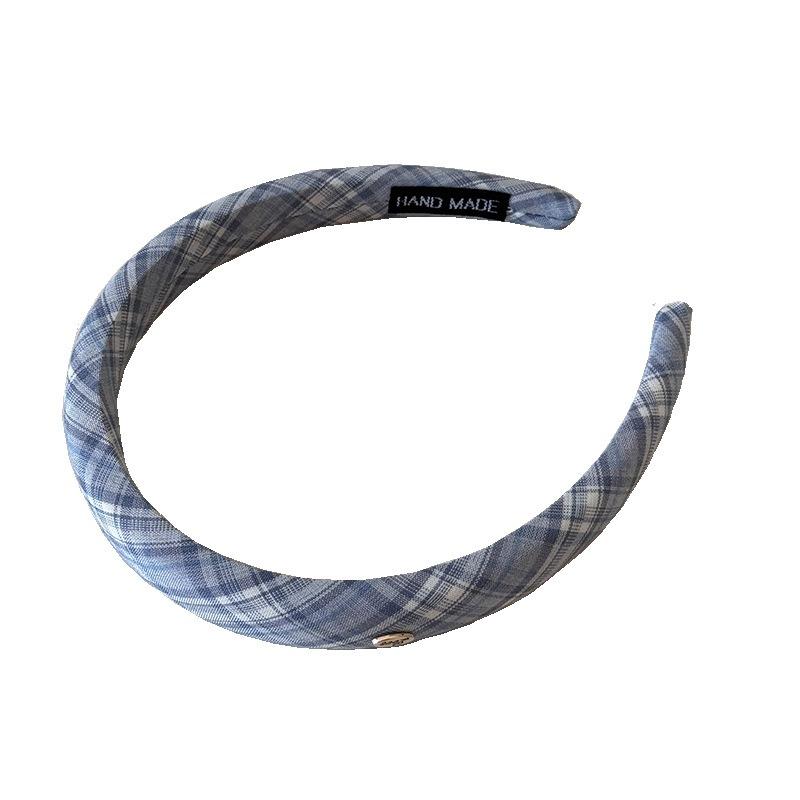 College Checkered Hairband, Sweet Oval-shaped Handmade, Girlie Feel, Soft Sponge, High Crown Headband