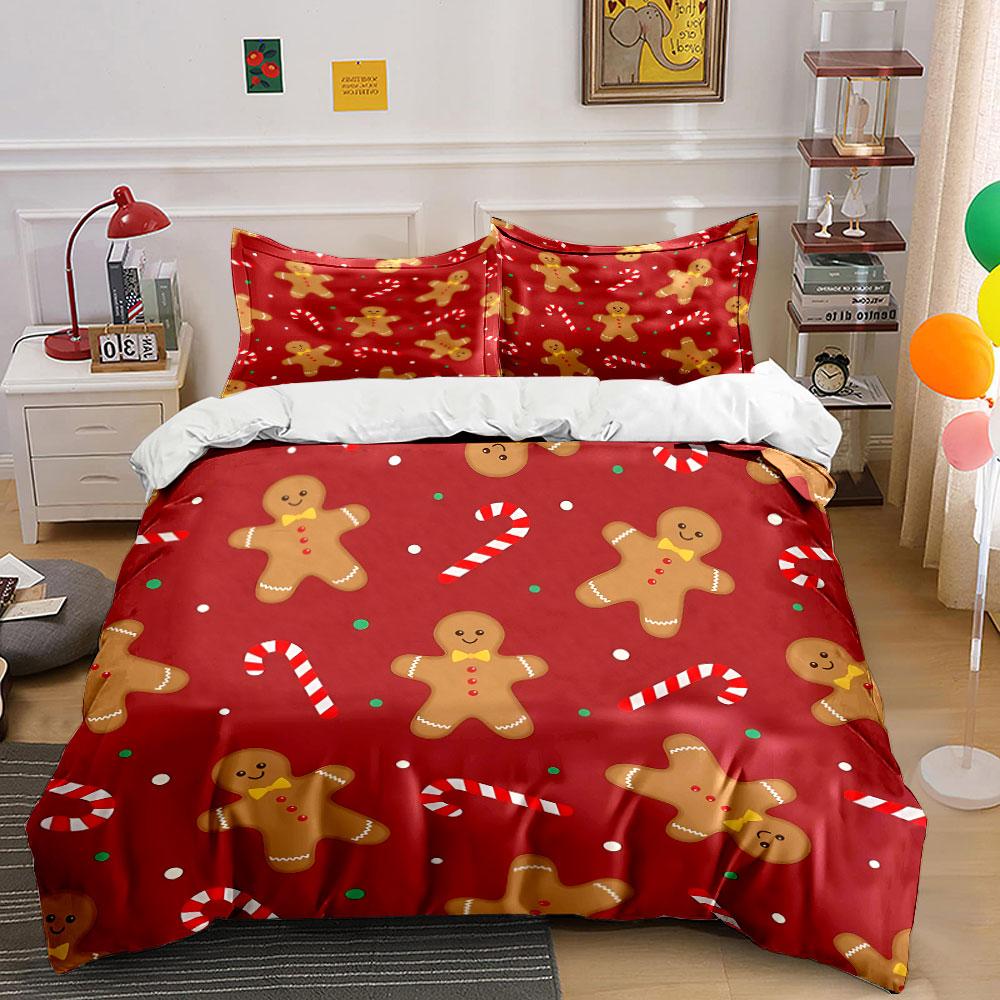 Gingerbread Candy Cane Pattern Bedding Duvet Cover Set Duvet Cover Pillowcases (1*Duvet Cover 2*Pillowcases, without duvet insert)