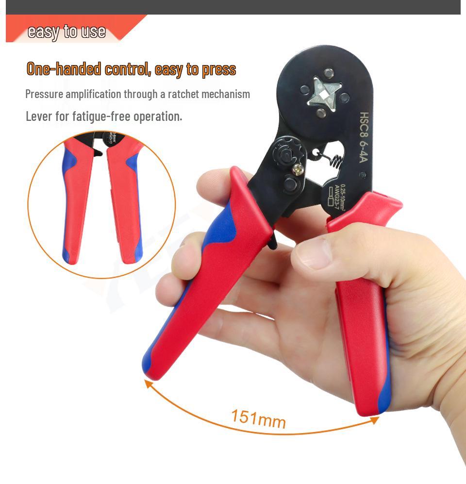 Compact Tube Terminal Crimper Ratchet Tool Set for Electricians