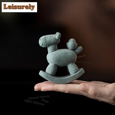 Green Sandstone Small Wooden Horse Tea Pet Handmade Lucky Model Tea Figurine Play Toys Tea Statue Ornaments Craftsmanship Gift