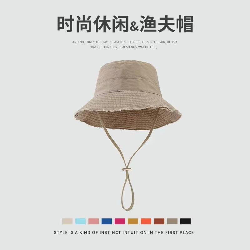 High Quality Four Seasons Letter Rough Edge Bucket Hat Fashion Versatile Outdoor Leisure Sunshade Sun Protection Basin Hat Women's Eaves