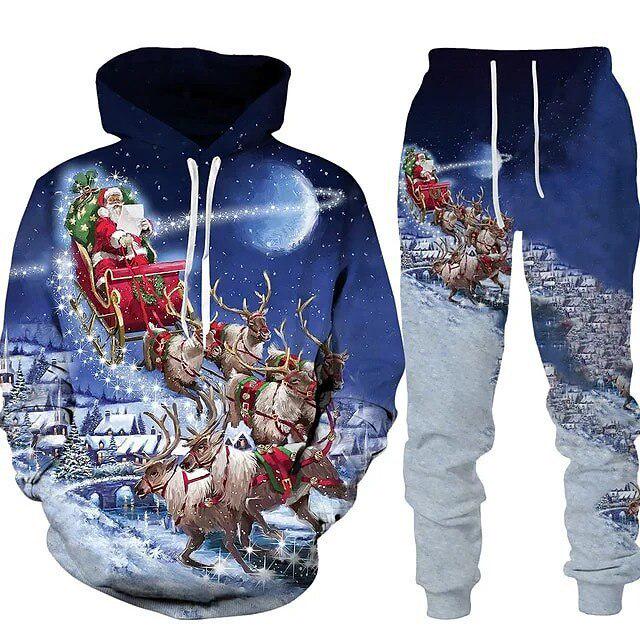 2024 Herbst-Winter 3D-Druck Herren Weihnachts-Kapuzenpullover Sweatshirt Set