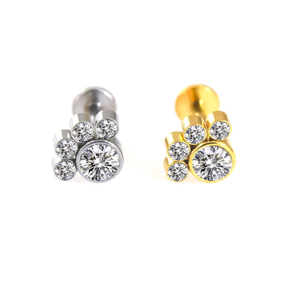 Diamond-Inlaid Stainless Steel Lip Stud Piercing Earring - 1.2*6/8mm