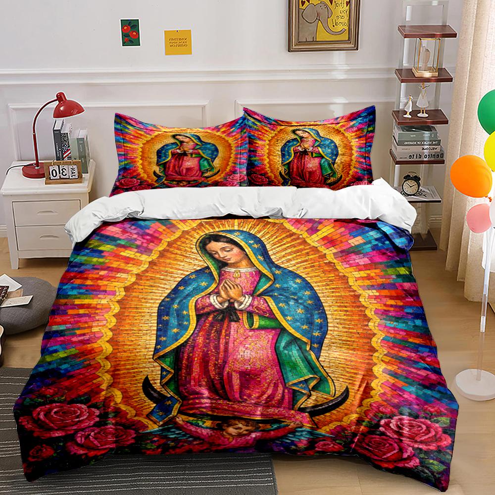 Virgin Mary Colorful Bedding Set Decor Bedding set (1 duvet cover, 2 pillowcases, duvet not included)