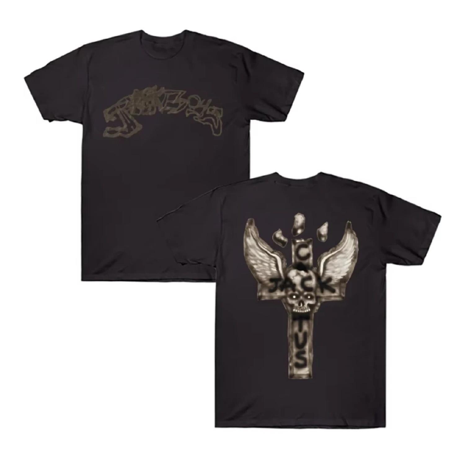 JACKBOYS 2 Album Art Graffiti T-shirt Traviss Scott Cactus Jack Tops Loose Casual Cotton Crew Neck Short Sleeve Streetwear Tee S чёрный
