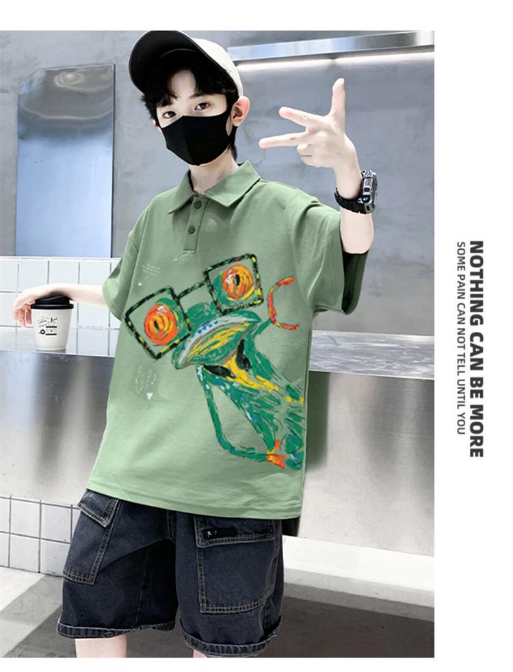 Boys' short sleeved T-shirt polo shirt summer clothes 2026 new summer half sleeved boys' big children