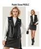 European & American Women's Short Leather Lapel Jacket: Autumn Fashion Vest Coat with Custom Patterns