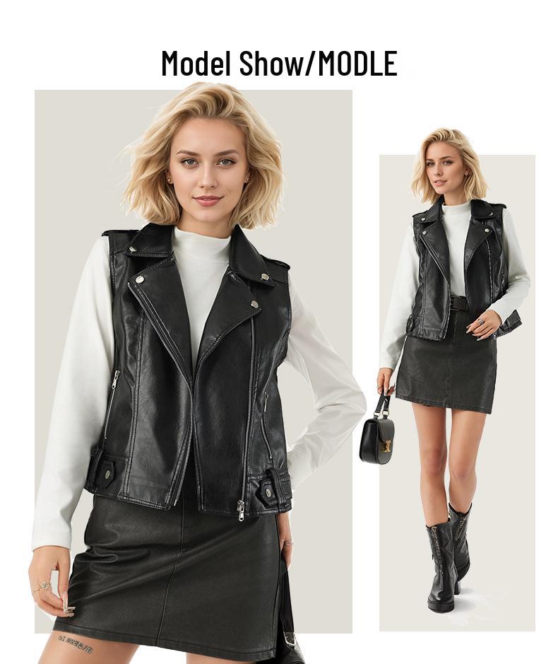 European & American Women's Short Leather Lapel Jacket: Autumn Fashion Vest Coat with Custom Patterns