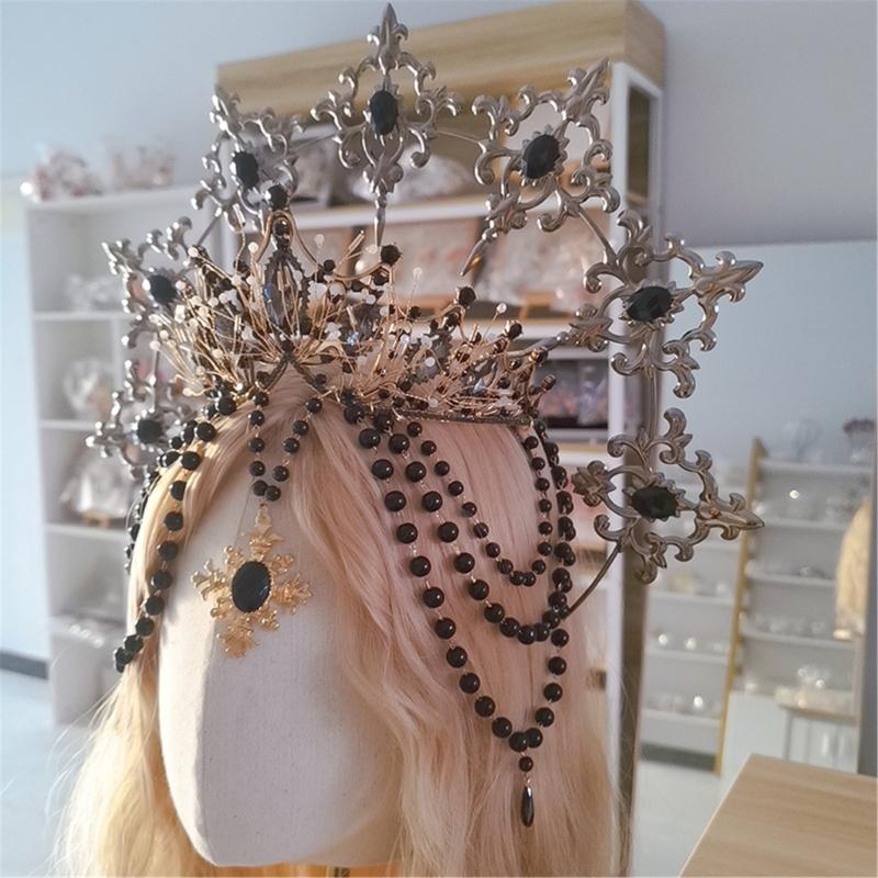 Blingbling Crown Hair Hoop Girl Halloween Party Elegant Pageant Water Drop Bead Girl Coronet Costume Headwear