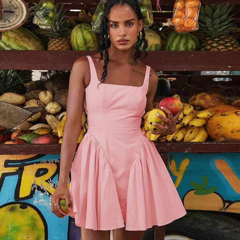 Kleid Ärmellos Rückenfrei Schleife Rücken Korsett Plissee Damen Kleid Elegante Party Y2K Freizeitkleider QT2396