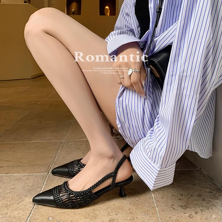 

2025 summer new women s shoes breathable mesh hollow elegant pointed head stiletto high heels bag head empty sandals women 39 чорний