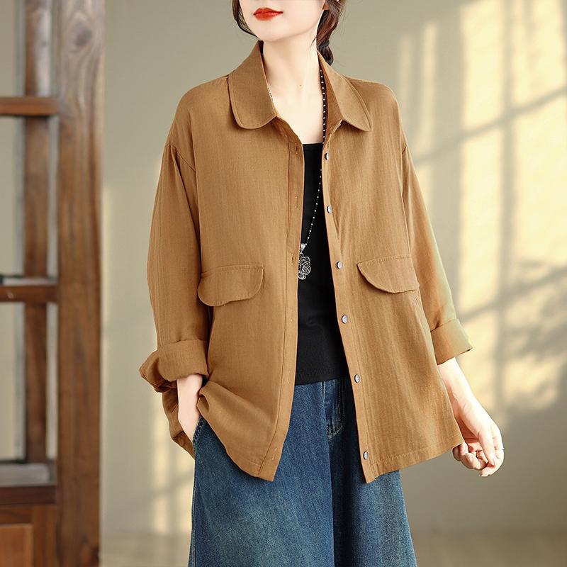 DIMANAF 2025 Autumn Plus Size Blouse Shirt Women Long Sleeve Loose Casual Lady Tops Cotton Buttons