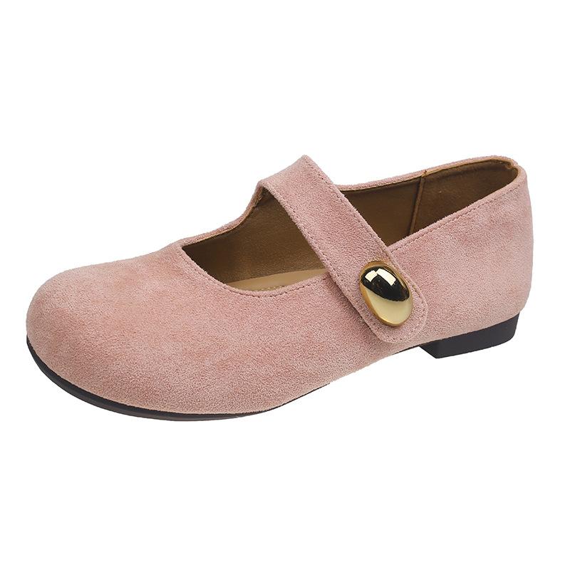 Retro Mori leather one-word buckle strap women's new cute round head Mary Jane flat shoes