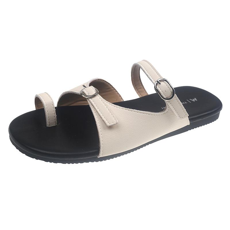 [sheii Su Yinyin] Small Buckle Drag~ Versatile Design Holiday Casual Flat-bottomed Slippers Women's Sandals Outside Summer Wear