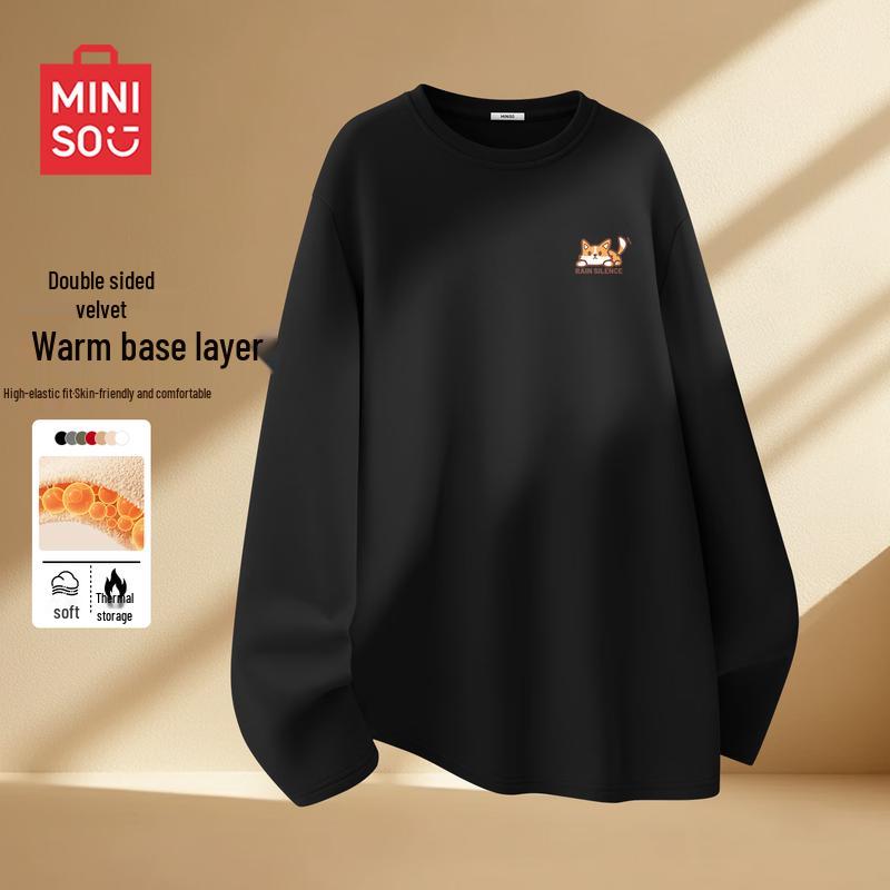 MINISO Men's Fleece Lined Crew Neck Long Sleeve T-Shirt