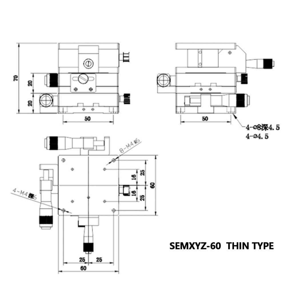 SEMXYZ 60 XYZ Micrometer Trimming Platform Linear Stage Bearing Tuning Sliding Table 60*60mm
