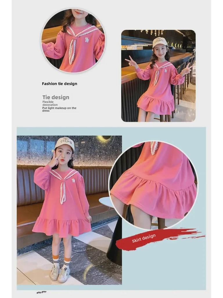 Stilvolles 2024 Langarm-Pulloverkleid für Mädchen für Frühling und Herbst