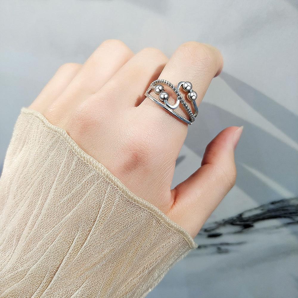 Anti Stress Knuckle Ring Woman Rotate Freely Beads Stacking Copper Wedding Anxiety Relife Spinning Ring Anillos De Ansiedad