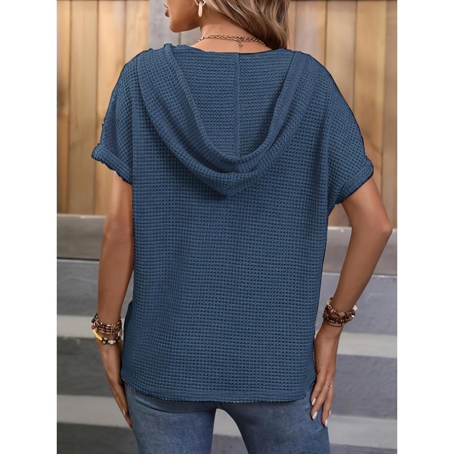 YYFS Women's Fashion Casual Summer Spring Solid Color Print Short Sleeve Hooded Blouses & Shirts