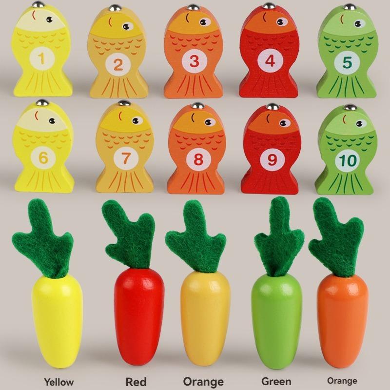 צעצוע דייג רב-תכליתי מונטסורי לילדים - שילוב משחק משיכת צנוניות והאכלה - צעצוע חינוכי לגיל הרך לילדים