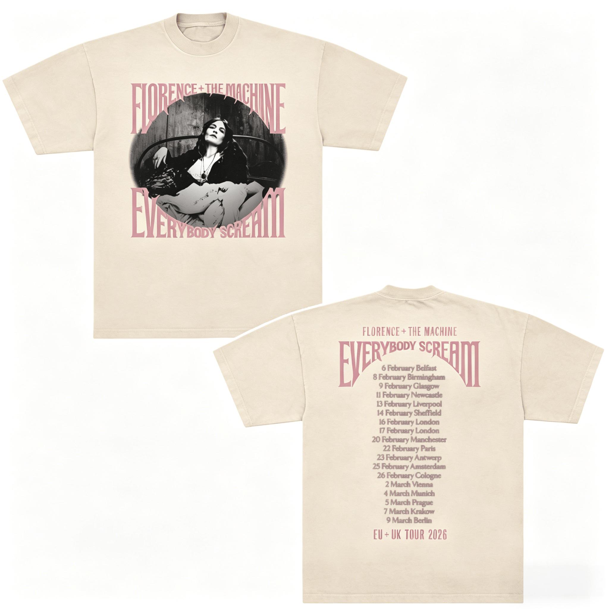 

Florence The Machine Everybody Scream Tour 2026 graphic T shirt 100Cotton Unisex Unisexs Womens TShirt Y2k Casual Tee Fans Gift S