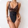 Lace Patchwork Cross Back  See Through Jumpsuit Underwear