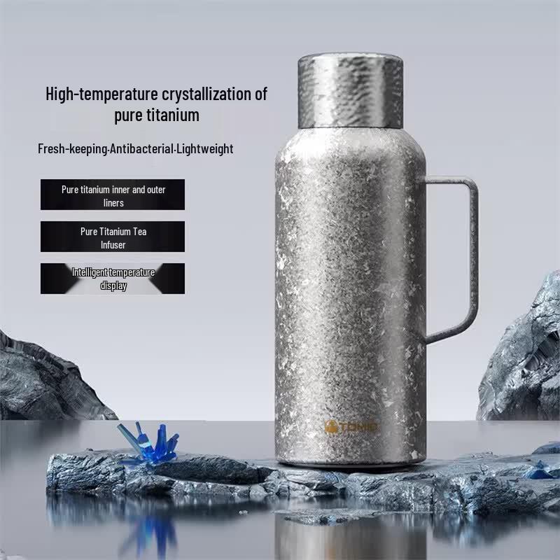 Temake Pure Titanium Thermos Stew Tea Pot with Mechanical Temperature Display