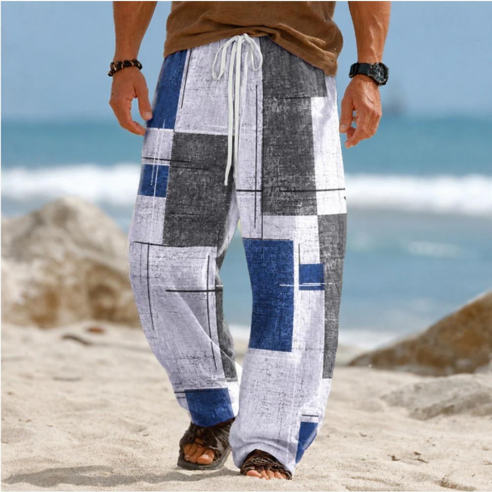 Men's 3D Geometric Pattern Printed Baggy Casual Trousers,  Elastic Drawstring Waist with Pockets, for Spring Summer Home Outdoor Vacation