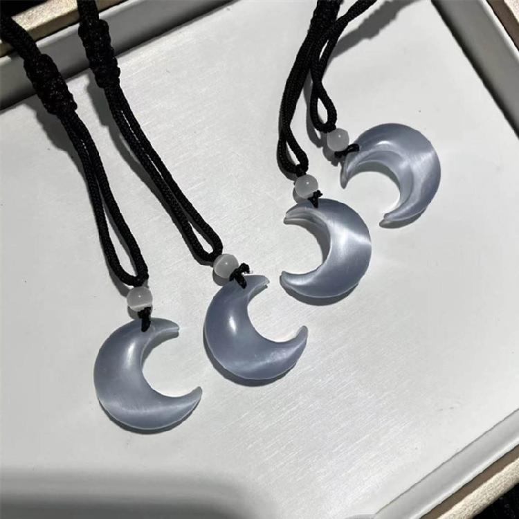 Lace Up Rope Necklace Cat Eye Moon Pendant Necklace Chinese Style Jewelry Gift