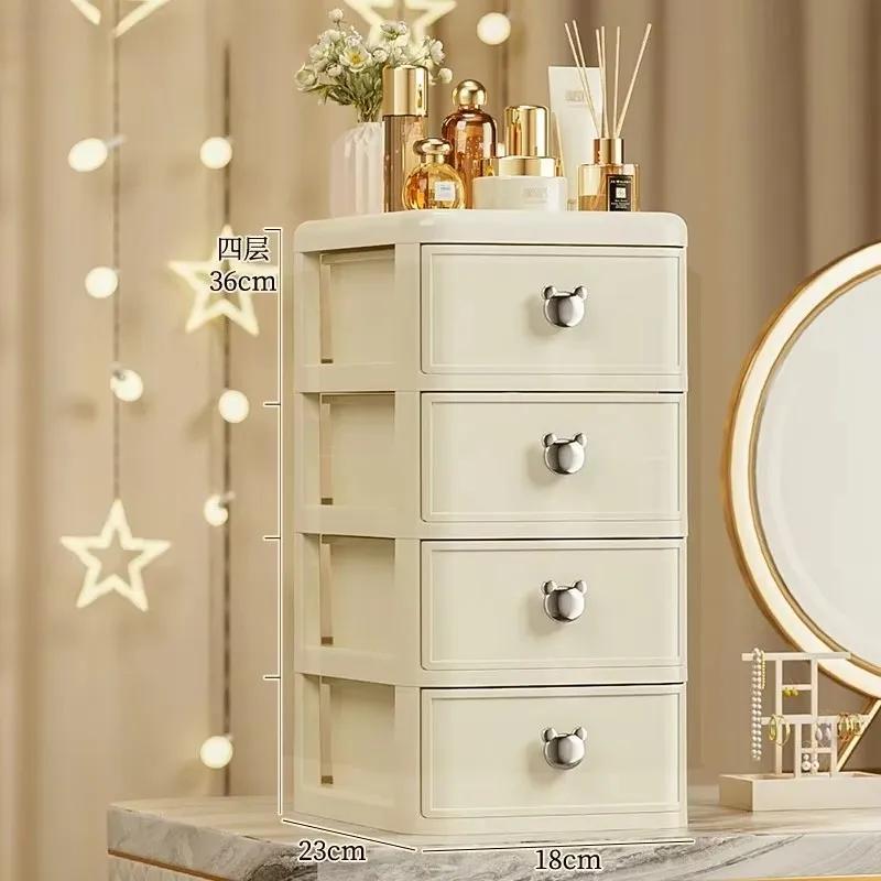 Cartoon Multi-Layer Desktop Organizer Tabletop Storage Box with Dustproof Drawer for Office Desk Stationery Cosmetic Storage